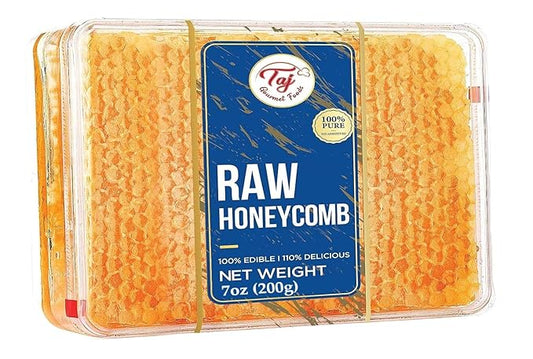 Taj Gourmet All Natural Raw Honeycomb 100% Honey Pure Turkish Raw Honey Comb -100% All Natural Edible Honey Combs Raw Edible - Perfect For Healthy Smoothies Honey With Honeycomb, 200g (7.05oz)