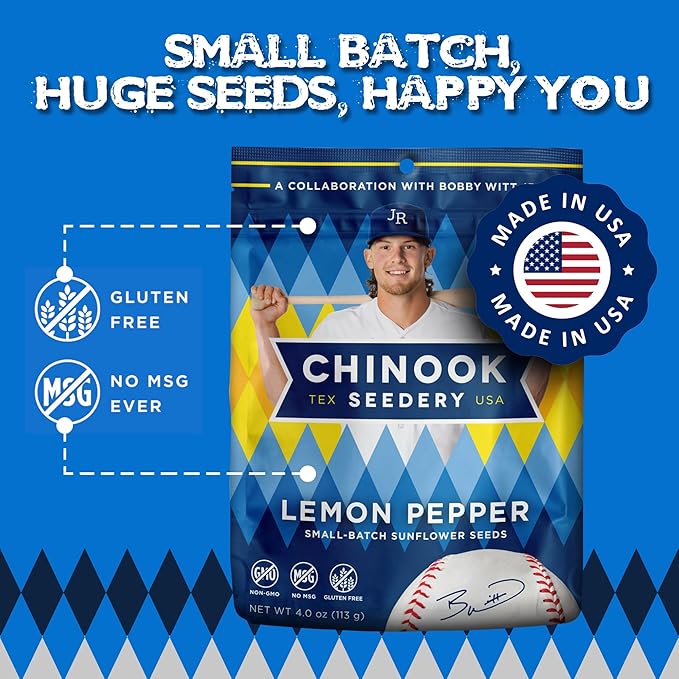 Chinook Seedery Roasted Jumbo Sunflower Seeds - Keto Snacks, Gluten-Free, Non-GMO, Lemon Pepper 4 oz (12-Pack)