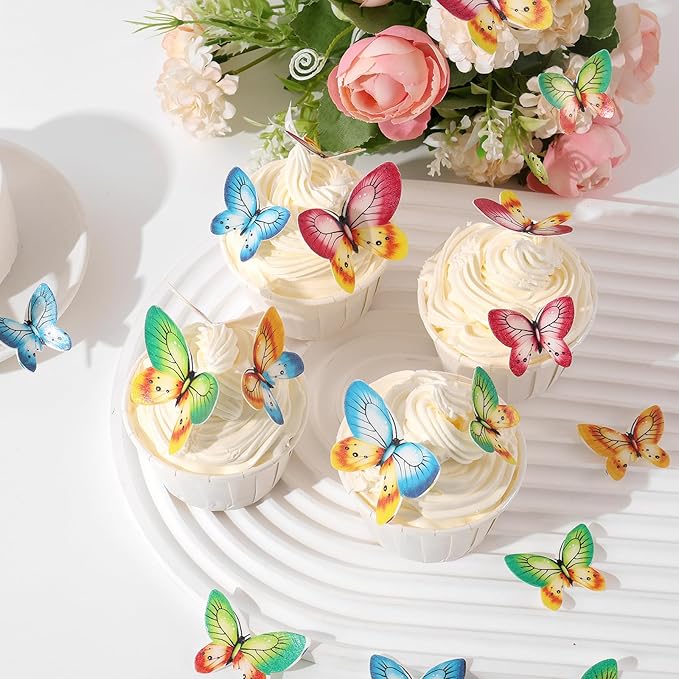 YOcity 40pcs Mix Color Edible Wafer Paper Butterfly Cake Toppers for Wedding, Birthday, Baby Shower & Special Occasions
