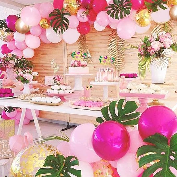 Rsstarxi 1 Pack Flamingo Happy Birthday Cake Topper Glitter Flamingo Cake Decoration Palm Tree Turtle Leaf Flower Flamingo Cake Pick for Tropical Hawaiian Luau Baby Shower kids Birthday Party Decor