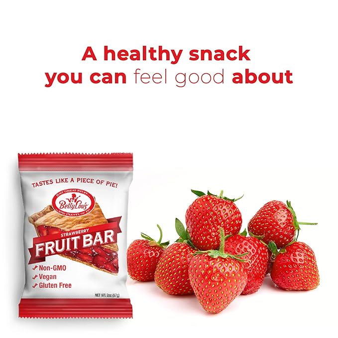 Betty Lou's Fruit Bars, Strawberry Pack of 12, Gluten Free, Vegan, Non GMO, Deliciously Healthy Snacks Made with All Natural Fruit Juice, Individually Wrapped, 2 oz. Each, 12 Bars