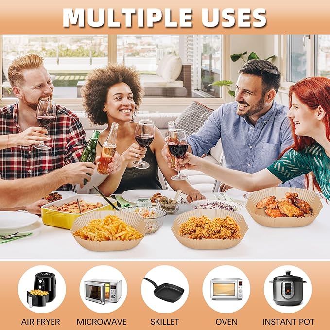 Air Fryer Liners Disposable 7.9??Square Airfryer Liners, 100 Pcs Air Fryer Parchment Paper Liners, Non-Stick airfryer paper liners, Air Fryer Cheat Sheet Magnets Over 200 Foods (Air Fryer Accessories)