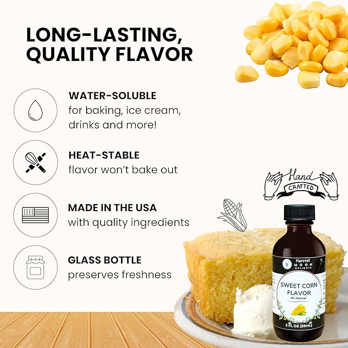 Natural Sweet Corn Extract - 2 oz - Water-Soluble - By Harvest Moon Delights - Sweet Corn Extract for Baking Keto Cornbread - Zero Sugar, Zero Carbohydrates, Gluten-Free
