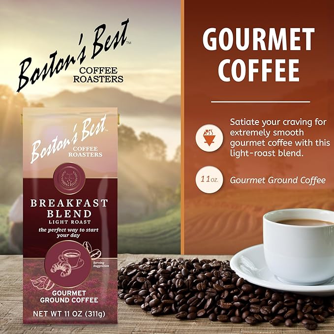 Boston???Best Coffee - Smooth Light-Roast Breakfast Blend Gourmet Premium Ground Coffee, 11 oz. / 311 g Bag