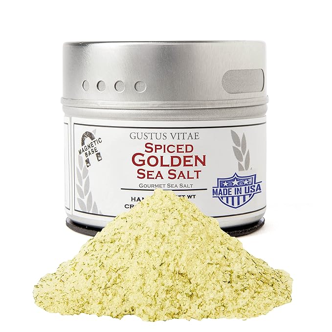 Spiced Golden Sea Salt | Authentic Artisanal Seasoning | All Natural, Non GMO | Hand Crafted in Small Batches | Made in USA | Sustainably Sourced, Gourmet Sea Salt | GLP-1 Friendly | Magnetic Tin | Craft Spice | Gustus Vitae | #89