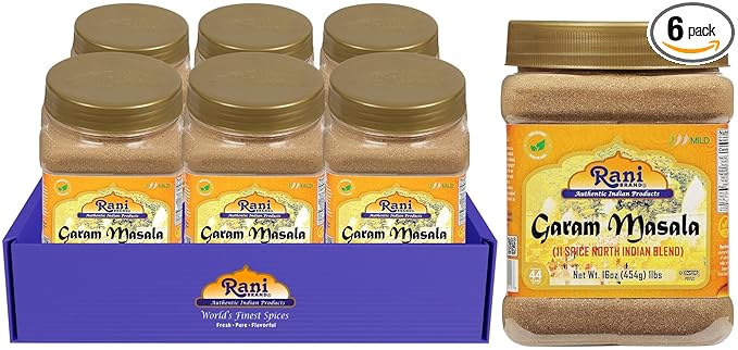 Rani Garam Masala Indian 11-Spice Blend 16oz (1lb) 454g PET Jar, Pack of 6 ~ All Natural, Salt-Free | Vegan | No Colors | Gluten Friendly | NON-GMO | Kosher | Indian Origin