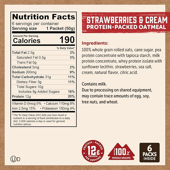 Kodiak Cakes Strawberries & Cream Oatmeal Packets (Pack of 6)