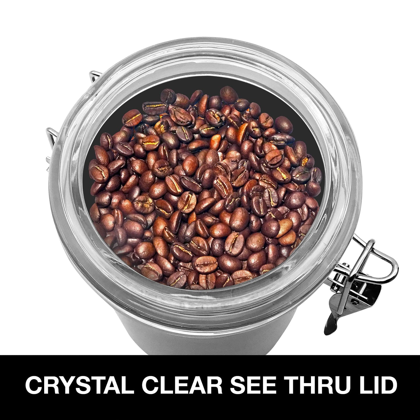 Oggi Set of 4 Stainless Steel Kitchen Canisters - Airtight Clamp Lid, Clear See-Thru Top - Ideal