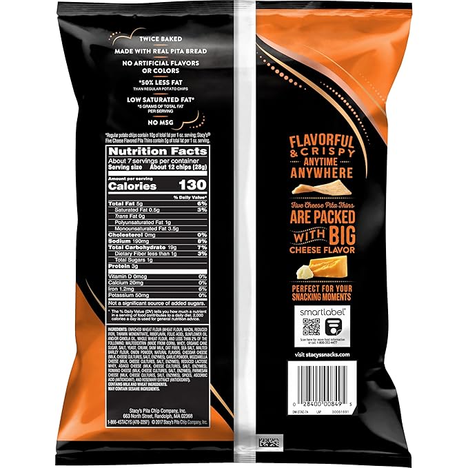 Stacy's Pita Thins, Five Cheese, 6.75 oz Bag