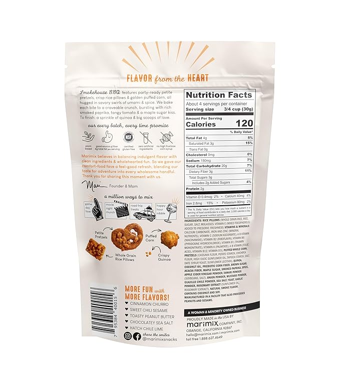 Marimix Snack Mix | Smokehouse BBQ 3 Pack | Crunch Baked Sweet & Salty Savory Plant Based Naturally Gluten Free Whole Grain Fiber Charcuterie Pretzel Trail Party Mix | No Artificial Ingredients