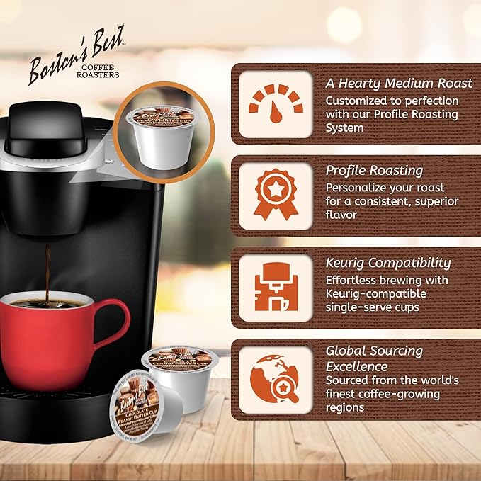 Boston’s Best - Chocolate Peanut Butter Medium Roast Flavored Gourmet Coffee Compatible with Keurig Coffee Maker, 24 Count (Pack of 4)