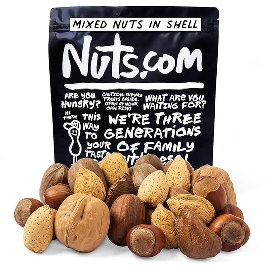 Nuts.com ??Mixed Nuts in Shell ??2 Lb Bag, Healthy Snack Sampler, Includes Premium Walnuts, Almonds, Hazelnuts, Pecans & Brazil Nuts ??Good Source of Protein, Fiber & Omega-3