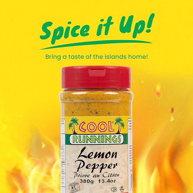 Cool Runnings Lemon Pepper 380g - Zesty and Savory Blend for Enhancing Chicken, Seafood such as Salmon, and Vegetables, Ideal for Roasting and Grilling