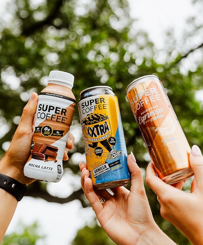 SUPER COFFEE Espresso, Iced Keto Coffee (0g Added Sugar, 10 Calories) [Triple Shot Black] 11 Fl Oz, 12 Pack | Cold Brew, Smart Coffee Drinks - SoyFree GlutenFree