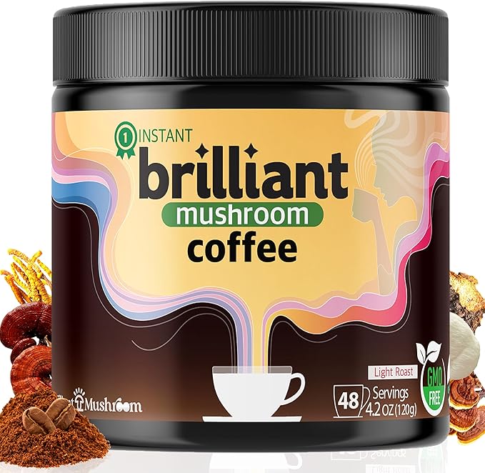 Mushroom Coffee (48 Servings) – 5 Adaptogenic Mushrooms: Lion's Mane, Chaga, Cordyceps, Reishi, Turkey Tail – Boost Energy, Focus & Immunity – 500 mg Mushrooms/Serving