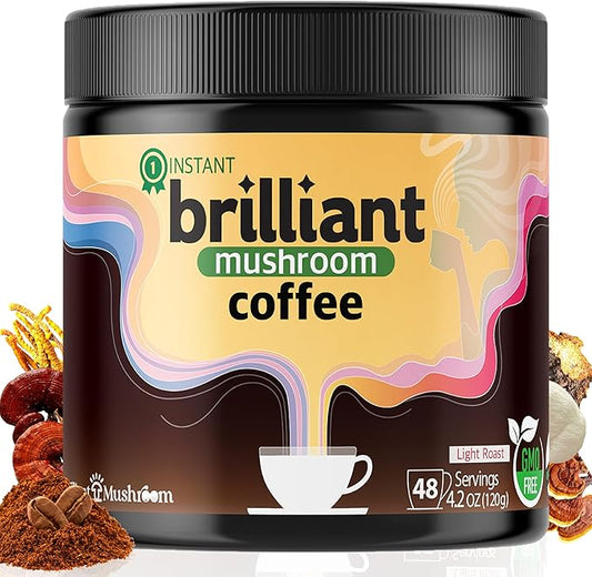 Mushroom Coffee (48 Servings) – 5 Adaptogenic Mushrooms: Lion's Mane, Chaga, Cordyceps, Reishi, Turkey Tail – Boost Energy, Focus & Immunity – 500 mg Mushrooms/Serving