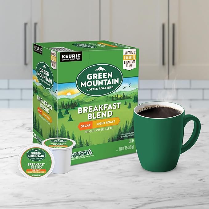 Green Mountain Coffee Roasters Breakfast Blend Decaf Coffee, Keurig Single Serve K-Cup pods, Light Roast, 96 Count