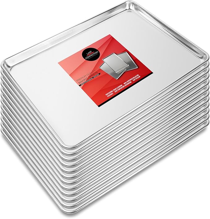 Last Confection 12 Cookie Baking Sheets 15" x 21" - Rimmed Aluminum Jelly Roll Trays - Three-Quarter Sheet Pans