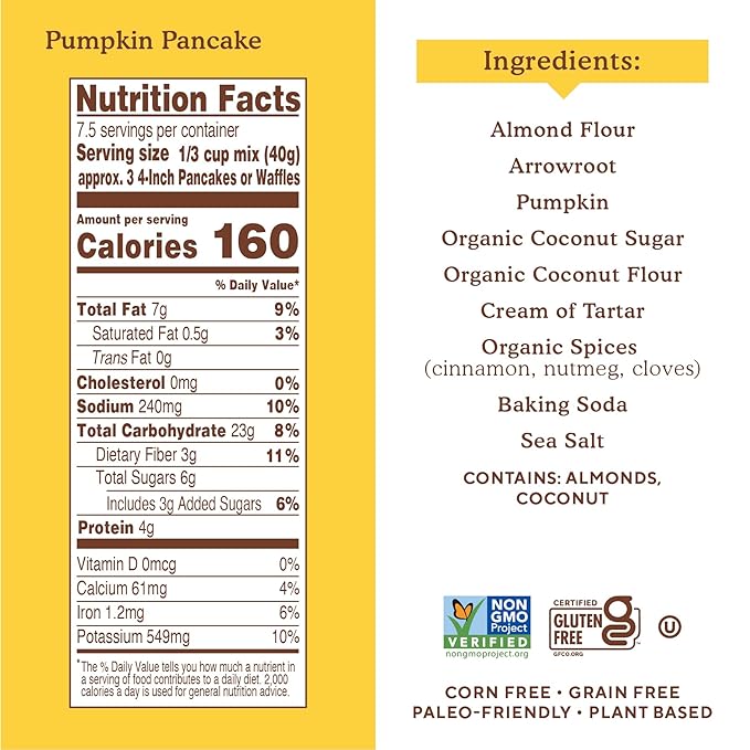 Simple Mills Almond Flour Pancake & Waffle Mix, Pumpkin - Gluten Free, Plant Based, Paleo Friendly, Breakfast 10.7 Ounce (Pack of 1)