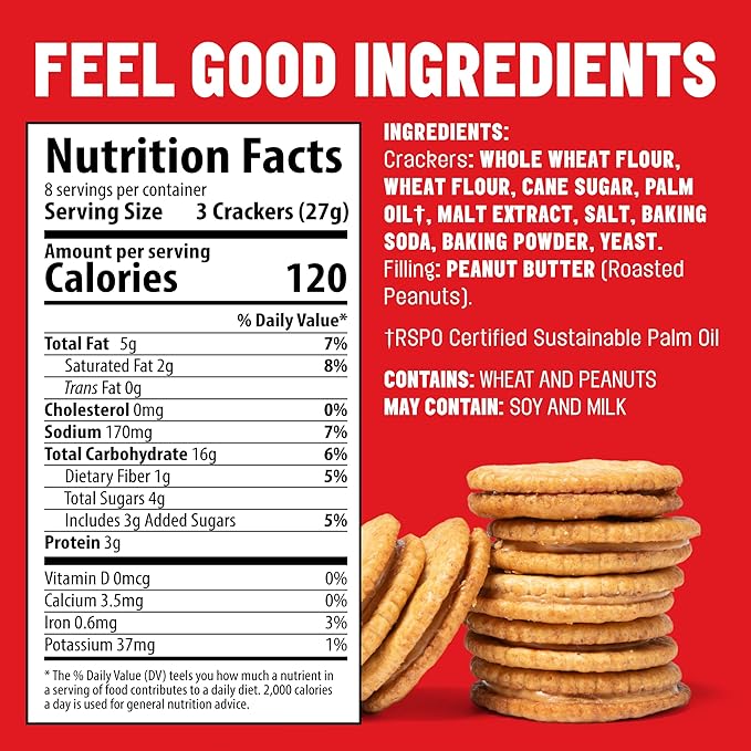 Mavericks Sandwich Crackers Peanut Butter - Plant-Based Peanut Butter Sandwich Snack Crackers, Whole Grain, Non-GMO - Back to School - 7 oz Boxes (Pack of 4)