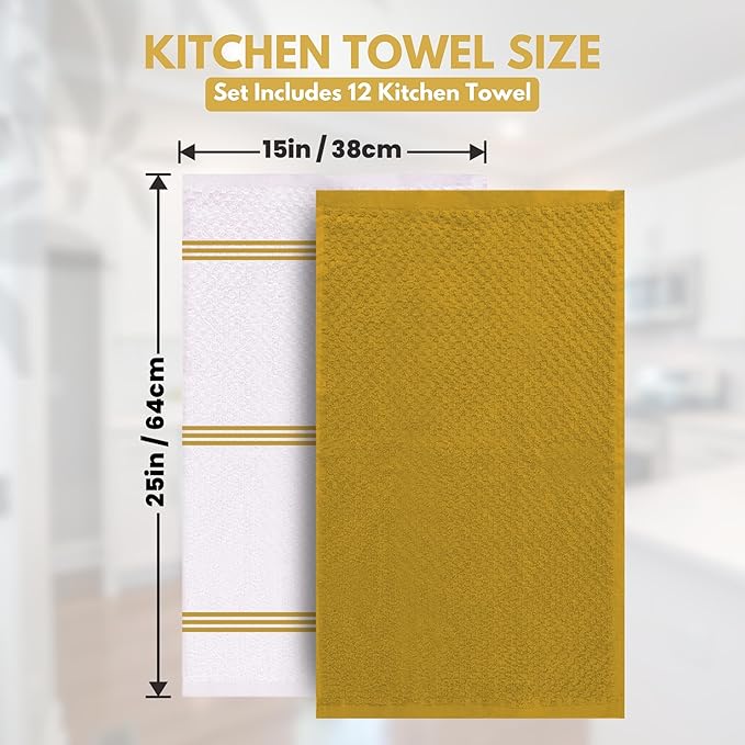 Infinitee Xclusives Premium Kitchen Towels - [Pack of 12] 100% Cotton Kitchen Hand Towels (15 x 25 Inches) - Dish Towels for Kitchen |Radiant Yellow|