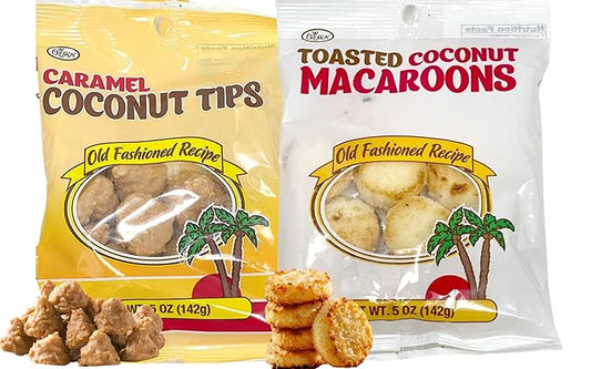 Toasted Coconut Macaroons and Caramel Coconut Tips | Delicious Crown Old Fashioned Recipe Candy | Gluten Free | Birthday, Anniversary, Halloween, Christmas Holidays | Bundled in a Soko Smiles Bag.