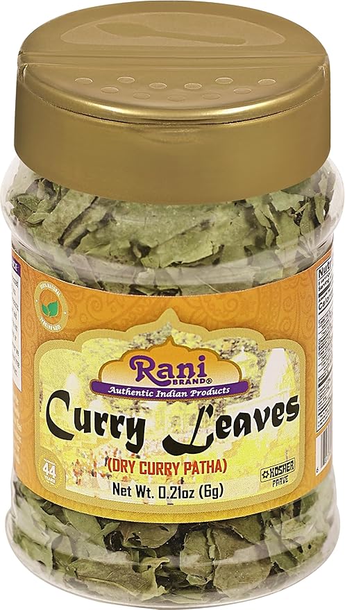 Rani Dried Curry Whole Leaves (Kari Neem Patha) Indian Spice 0.21oz (6g) PET Jar ~ Non-irradiated | All Natural | Vegan | Gluten Friendly | NON-GMO | Kosher | Product of USA