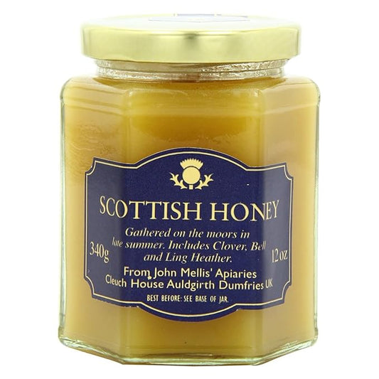 John Mellis Apiaries Scottish Honey, Scottish Clover, Bell & Ling Heather Honey, 12 Ounce Jar