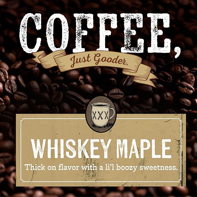Rufus Teague Whiskey Maple Flavored Ground Coffee, Gourmet Fresh Dark Roasted Coffee, Smoke Roasted Java, Medium Grind, 12 oz Bag