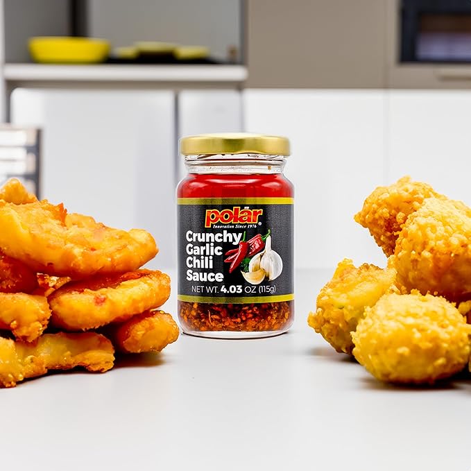 Polar Crunchy Garlic Chili Sauce 4.03oz (Pack of 1), Extra Crispy Chili Oil, Savory Umami Topping, Good on Everything, Gourmet Hot Sauce, Savory condiment, Vegan Friendly, Gourmet Hot Sauce, No MSG, Chili Crisp