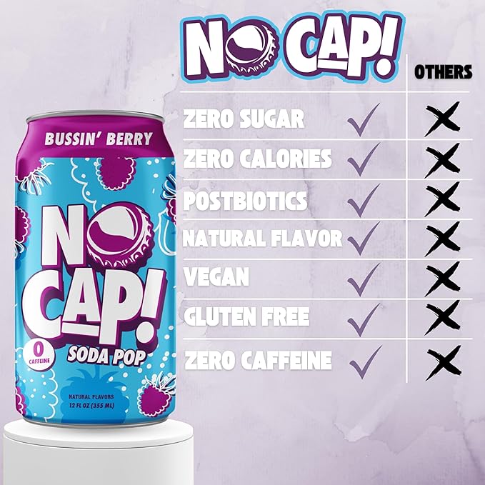 No Cap! Healthy Soda, Zero Sugar Soda Pop Drink, Zero Calories | Caffeine Free, Vegan, Gluten Free, For Kids & Adults 12 Oz, 12 Pack (Variety Pack) Orange,Watermelon & Berry