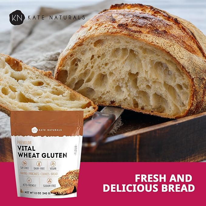 Kate Naturals Vital Wheat Gluten for Bread Making, Baking & Seitan. Compatible with Bread Machine (12oz, High Protein Flour)