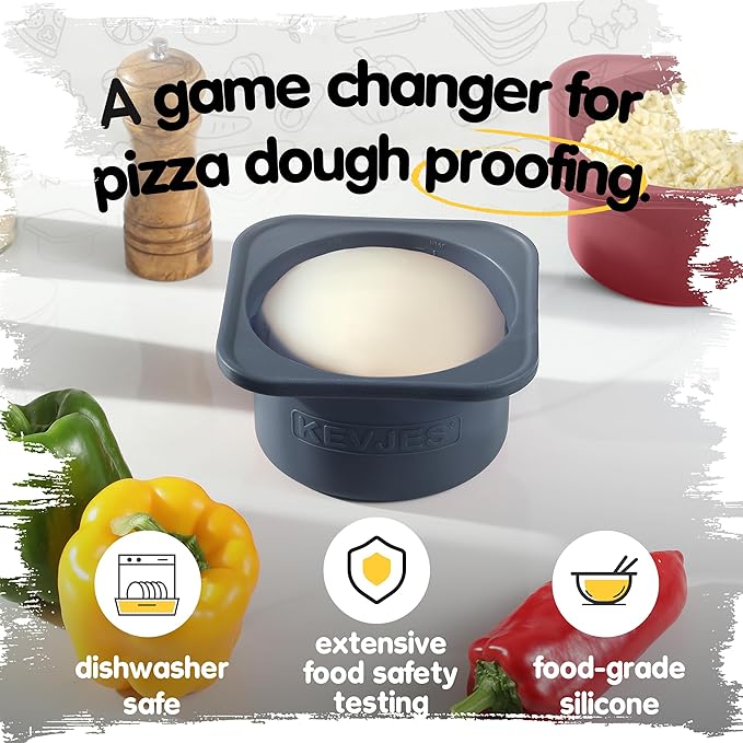 1000ml PLUS Pizza Sourdough Proofing Containers with Air-tight Lids for DIY family Artisan Pizza,Bread,Bagel-Food Grade Silicone -Freezer, Fridge, Dishwasher Safe-2 Pack (Blueberry)