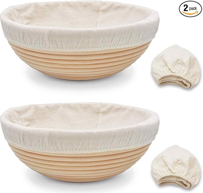 Banneton Bread Proofing Basket set of 2, 9 Inch Round Sourdough Proofing Baskets with Liner,Dough Proofing Bowls,Made of Natural rattan,for Sourdough Bread Baking Supplies