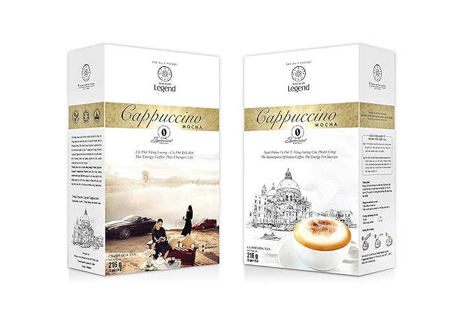 TRUNG NGUYEN LEGEND Cappuccino Mocha Instant Coffee Single Served Stick for Energy Boost (8oz - Box of 12 Sticks)