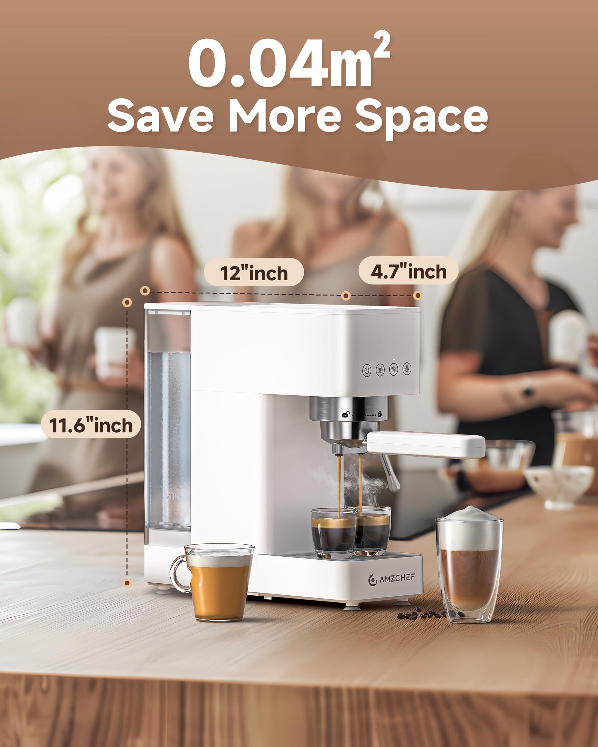AMZCHEF Compact Espresso Machine 20 Bar, Americano, Latte & Cappuccino