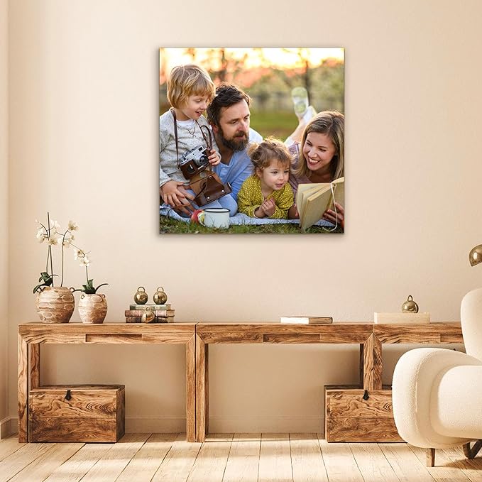 Custom Canvas Prints with Your Photos- Personalized Print Canvas Pictures, Custom Wall Art Gift for Living Room, Bedroom, Wedding Family Baby Pets Framed 16 x 16 inche