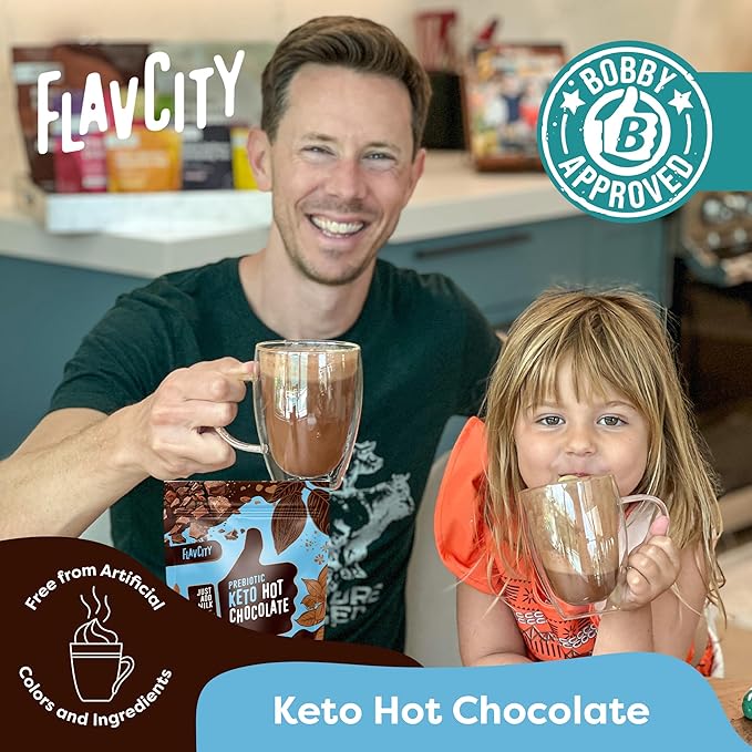 FlavCity Prebiotic Keto Hot Chocolate Mix - Vegan, Sugar & Dairy-Free Hot Chocolate - High Fiber, Low-Carb - 45 Calories per Serving - With Organic Cocoa & Coconut Milk Powder (20 Servings)