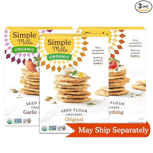 Simple Mills Organic Seed Crackers Variety Pack (Original, Everything, Garlic & Herb) - Gluten Free, Vegan, Healthy Snacks, Paleo Friendly, 4.25 Ounce (Pack of 3)