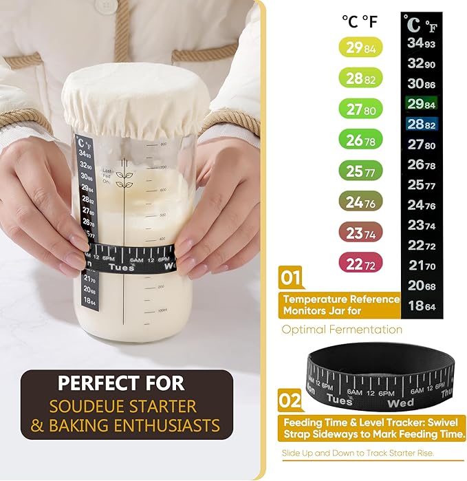 Sourdough Starter Kit with Jar ??Complete Sourdough Bread Baking Supplies for Beginners, Includes 2 Silicone Proofing Baskets Baking Mat Sour Dough Kit - White