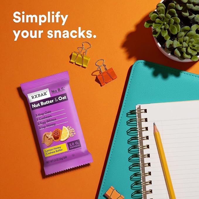 RXBAR Nut Butter and Oat Protein Bars, Protein Snacks, Snack Bars, Lemon Honey Cashew Butter, 23.2oz Box (12 Bars)