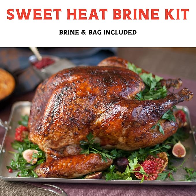 Fire & Flavor Sweet Heat Turkey Brine Kit - Seasonings for Roasting, Grilling, Smoking, and Frying Turkeys - Includes Brining Bag