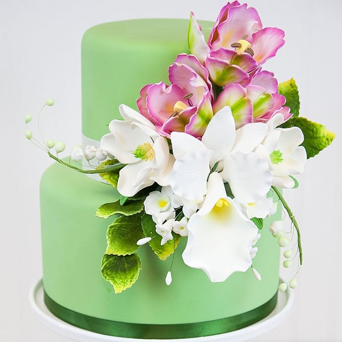 Global Sugar Art Cattleya Orchid Sugar Cake Flowers Arched Spray, White, 1 Count by Chef Alan Tetreault