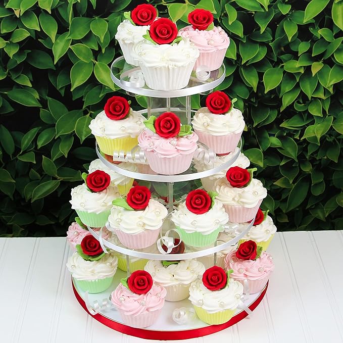 Global Sugar Art Premium Wedding & Party Edible Rose Cake & Cupcake Sugar Flowers, Red, 24 Count with Leaves by Chef Alan Tetreault