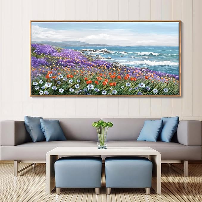 YDYSUNE Coastal Large Landscape Wall Art for Living Room, Bedroom Pictures, Ocean Beach Artwork, Blue Decorations Above Bed Decor, Coastal Landscape Wall Art, Beach Pinting 29횞58IN