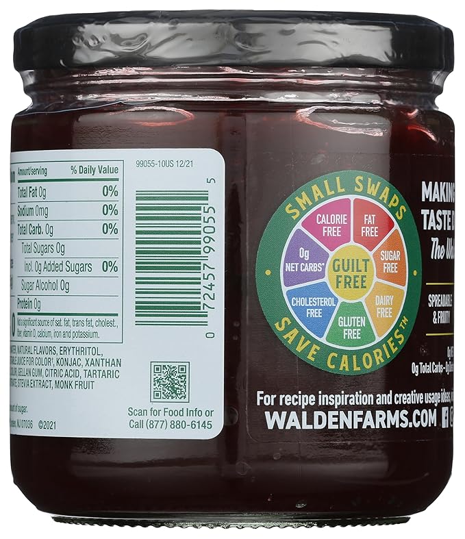 Walden Farms Blueberry Fruit Spread – Zero Calorie, Low Carb, Keto-Friendly, Vegan, Sugar-Free, Sweet Blueberry Flavor – 12 oz Bottle