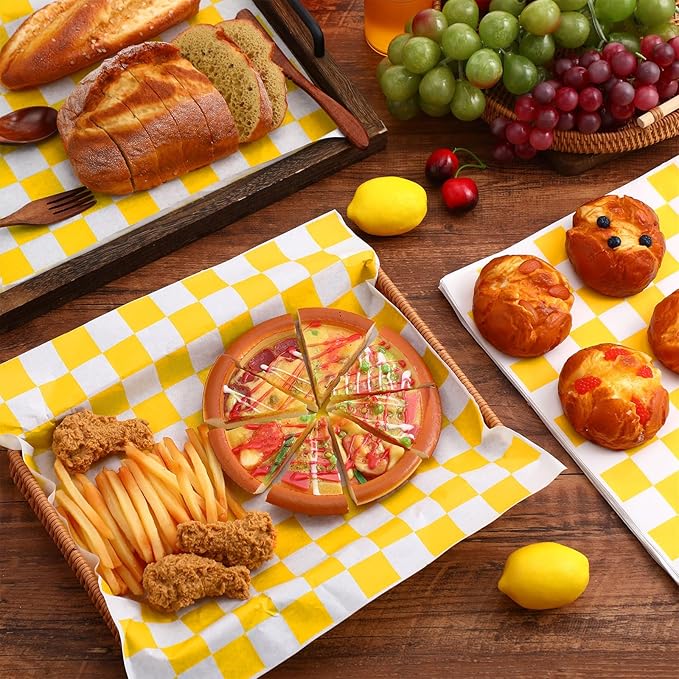 Honeydak 600 Pcs Sandwich Wrapping Paper Sheet 15x15 Checkered Food Wax Sheets Parchment Burgers Paper Basket Liner Grease Restaurant Wedding Party Supplies for Wrapping Bread BBQ
