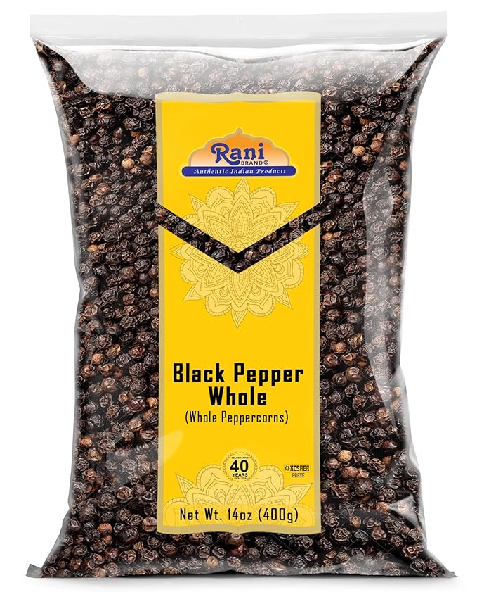 Rani Black Pepper Whole (Peppercorns), Premium MG-1 Grade 14oz (400g) ~ All Natural | Gluten Friendly | Non-GMO | Kosher | Product of Vietnam | Perfect size for Grinders!