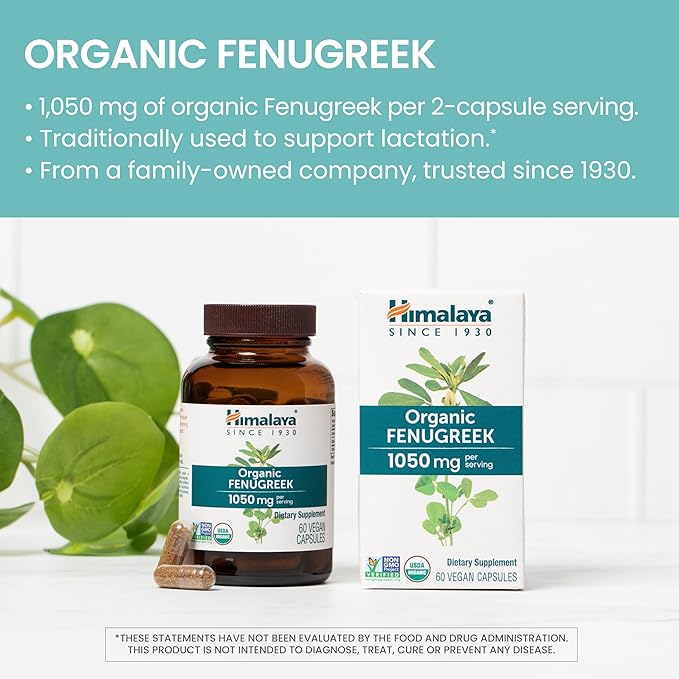 Himalaya Organic Fenugreek for Daily Wellness, Warming and Energizing Properties, 1,050 mg, 60 Vegan Capsules