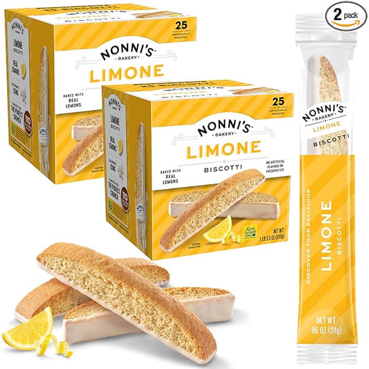 Nonni's Limone Lemon-Iced Biscotti Cookies ??Individually Wrapped Italian Tea-Time Snack, Crunchy Twice-Baked, 110 Cal Each, 21.5 oz Carton, 2 Pack